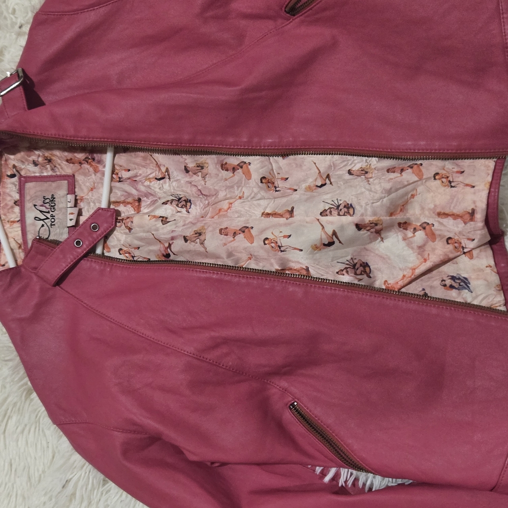 Chic Pink Faux Leather Jacket